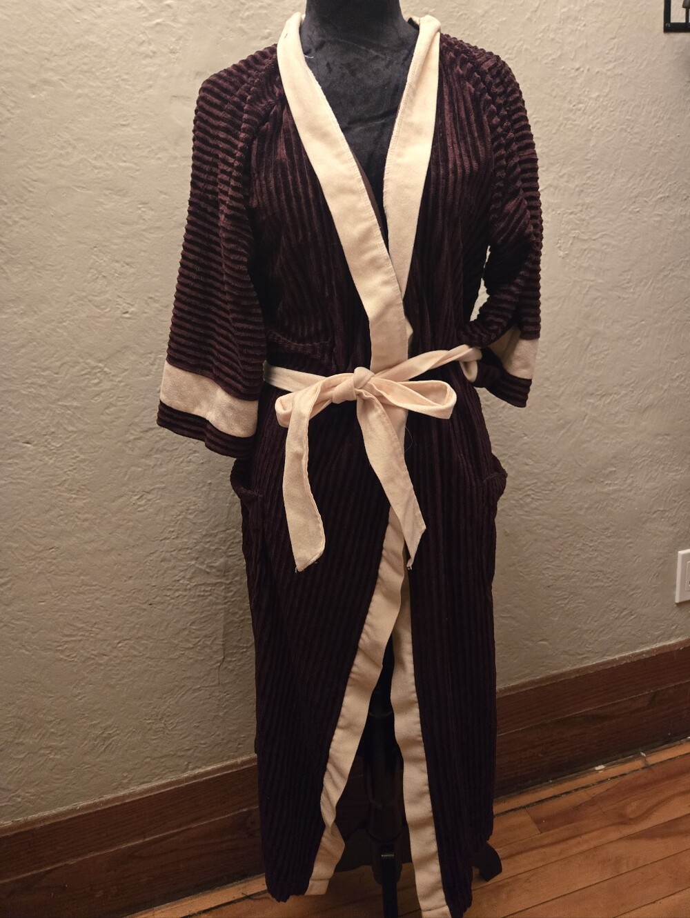 Vintage Monteso Fashions Velour Robe Burgundy Cream Belted Housecoat Canada